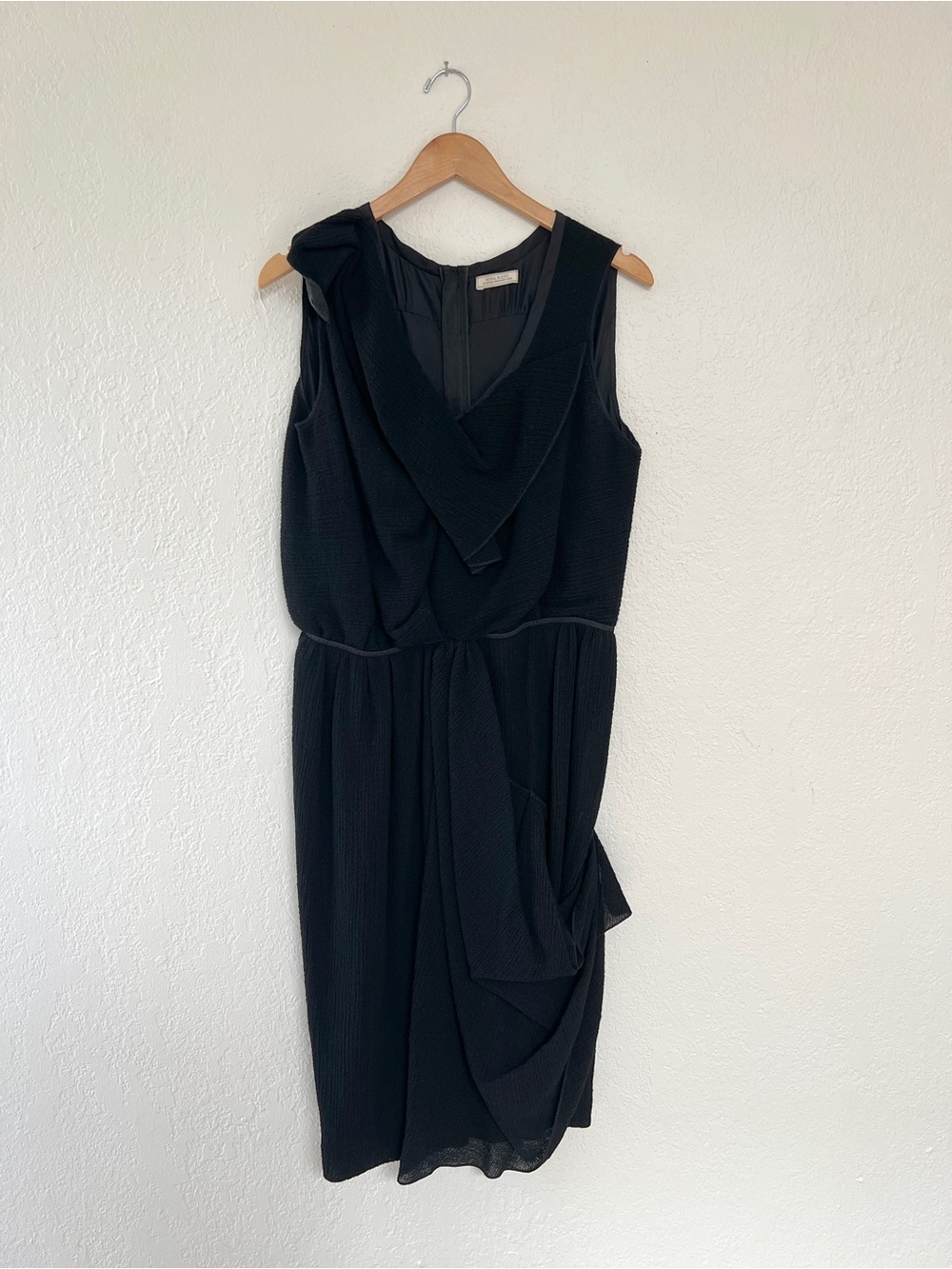 NINA RICCI black crepe draped V neck dress / size 12